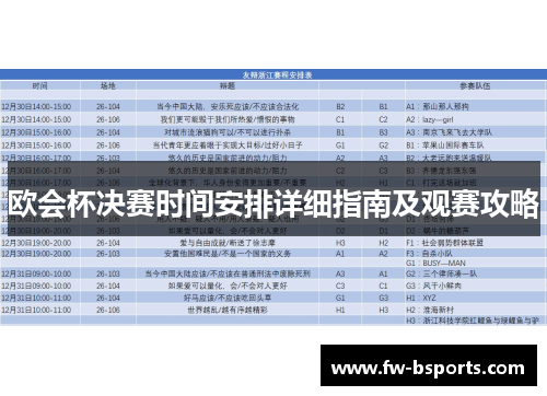 欧会杯决赛时间安排详细指南及观赛攻略