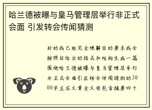 哈兰德被曝与皇马管理层举行非正式会面 引发转会传闻猜测